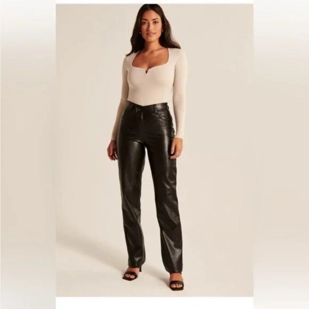 Abercrombie & Fitch Vegan Leather Criss Cross Waist Straight Leg Pants Sz 28 8L
